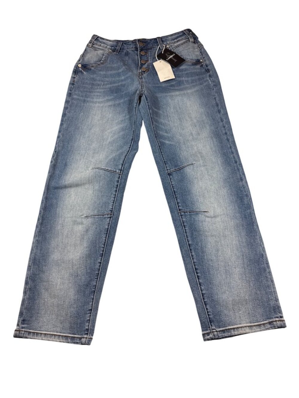Flamingals High-Waisted Straight barrel Fit Distressed Blue Denim Jeans (J604)